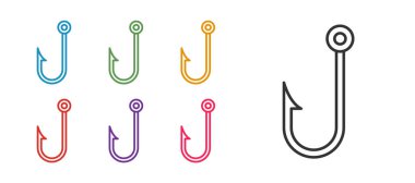 Olta kancası simgesini beyaz arkaplanda ayır. Balık oltası. Simgeleri renklendirin. Vektör