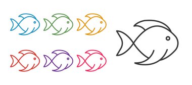 Balık simgesini beyaz arkaplanda izole et. Simgeleri renklendirin. Vektör