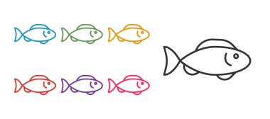 Balık simgesini beyaz arkaplanda izole et. Simgeleri renklendirin. Vektör