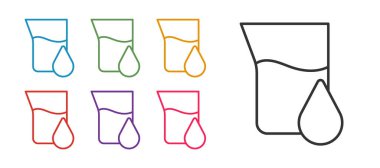 Petrol test tüpü simgesini beyaz arkaplanda izole et. Komiklik şişesi ve düşen damla. Simgeleri renklendirin. Vektör