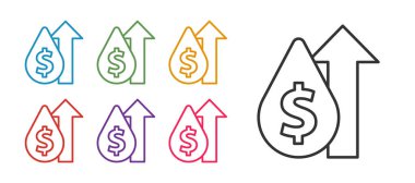 Beyaz arkaplanda petrol fiyatlarındaki artış simgesini ayır. Petrol endüstrisi krizi konsepti. Simgeleri renklendirin. Vektör