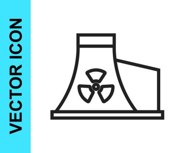 Siyah çizgi Nükleer Santral ikonu beyaz arka planda izole edildi. Enerji endüstrisi konsepti. Vektör