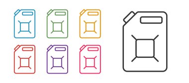 Beyaz arka planda izole edilmiş benzin ikonu için hat kutusunu ayarlayın. Dizel gaz ikonu. Simgeleri renklendirin. Vektör