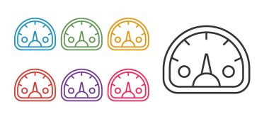 Hız göstergesi simgesini beyaz arkaplanda izole et. Simgeleri renklendirin. Vektör