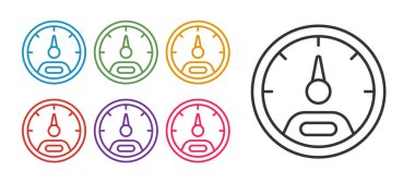 Hız göstergesi simgesini beyaz arkaplanda izole et. Simgeleri renklendirin. Vektör