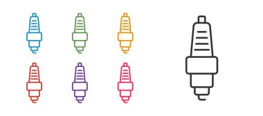 Otomobil bujisi simgesi beyaz arkaplanda izole edildi. Araba elektrikli mumu. Simgeleri renklendirin. Vektör