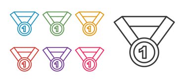 Madalya simgesini beyaz arkaplanda izole et. Kazanan sembol. Simgeleri renklendirin. Vektör