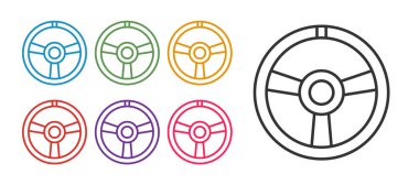 Yarış direksiyon simgesini beyaz arkaplanda izole et. Araba tekeri ikonu. Simgeleri renklendirin. Vektör