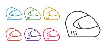 Beyaz arkaplanda çizgi yarış başlığı simgesi izole edildi. Olağanüstü bir spor. Spor malzemeleri. Simgeleri renklendirin. Vektör