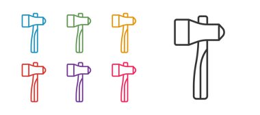 Çizgi Çekiç simgesini beyaz arkaplanda izole et. Tamir için bir araç. Simgeleri renklendirin. Vektör