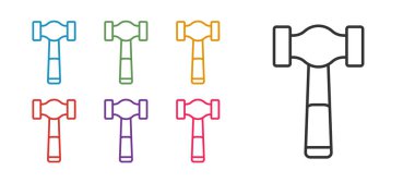 Çizgi Çekiç simgesini beyaz arkaplanda izole et. Tamir için bir araç. Simgeleri renklendirin. Vektör