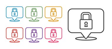 Satır Kilit simgesini beyaz arkaplanda izole et. Asma kilit işareti. Güvenlik, güvenlik, koruma, gizlilik kavramı. Simgeleri renklendirin. Vektör