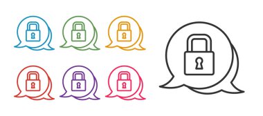 Satır Kilit simgesini beyaz arkaplanda izole et. Asma kilit işareti. Güvenlik, güvenlik, koruma, gizlilik kavramı. Simgeleri renklendirin. Vektör