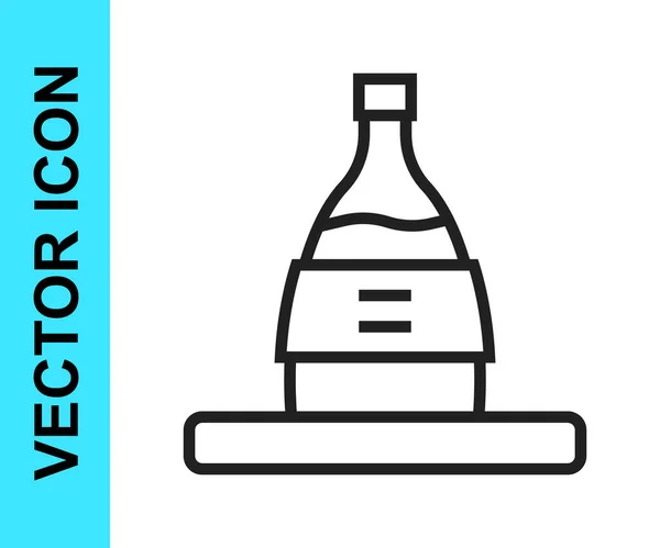Black Line Bottle Sake Icon Isolated White Background Vector — Stock Vector