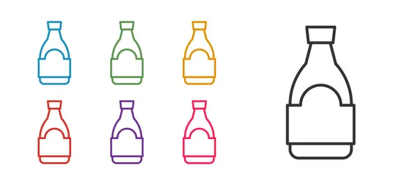 Set Line Soy Sauce Bottle Icon Isolated White Background Set — 图库矢量图片