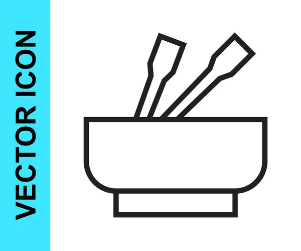 Linha Preta Macarrão Asiático Tigela Chopsticks Ícone Isolado Fundo Branco — Vetor de Stock