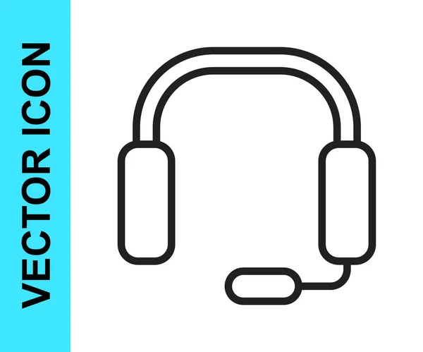 Linha Preta Headphones Ícone Isolado Fundo Branco Fones Ouvido Conceito — Vetor de Stock