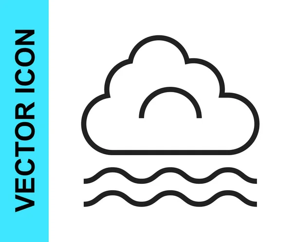 Línea Negra Icono Niebla Nube Aislado Sobre Fondo Blanco Vector — Vector de stock