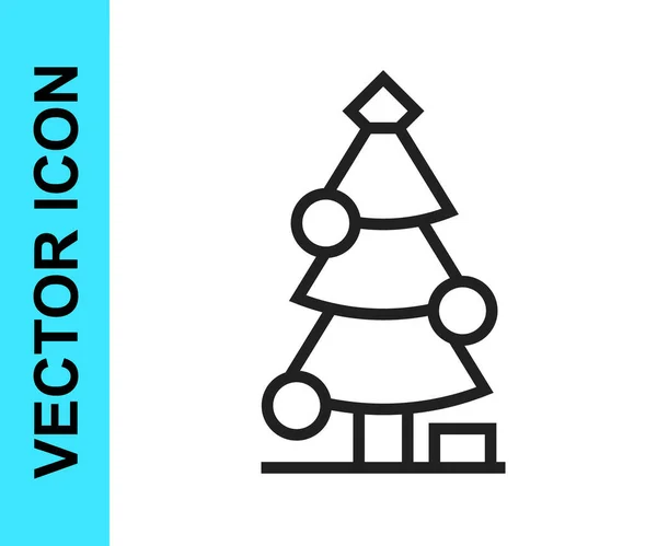 Árbol Navidad Línea Negra Con Icono Decoraciones Aislado Sobre Fondo — Vector de stock