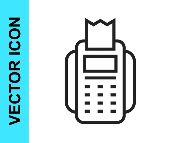 Zwarte Lijn Pos Terminal Met Ingevoegde Creditcard Gedrukte Ontvangstbewijs Pictogram — Stockvector