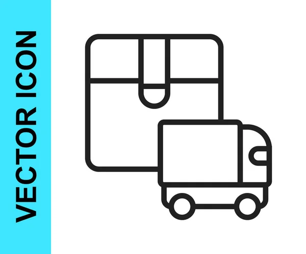 Schwarze Linie Lieferung Lastkraftwagen Symbol Isoliert Auf Weißem Hintergrund Vektor — Stockvektor