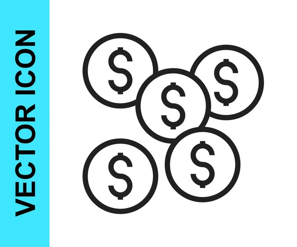 Ligne Noire Icône Symbole Dollar Isolé Sur Fond Blanc Espèces — Image vectorielle