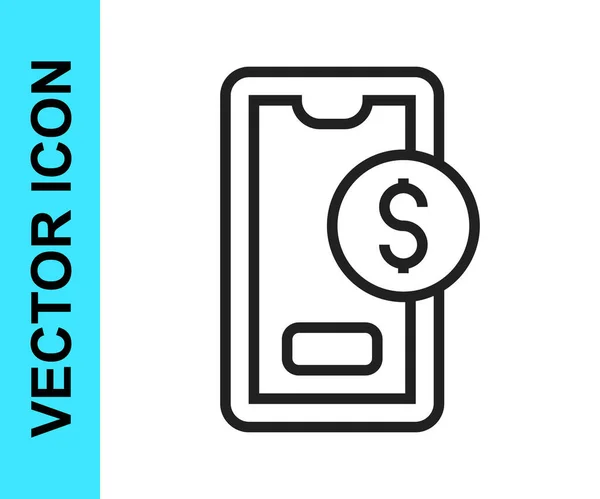 Schwarzes Smartphone Mit Dollarsymbol Auf Weißem Hintergrund Online Einkaufskonzept Finanzielle — Stockvektor