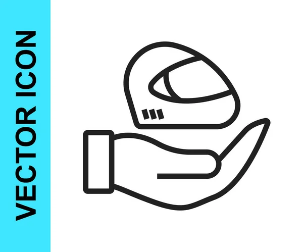 Zwarte Lijn Racing Helm Pictogram Geïsoleerd Witte Achtergrond Extreme Sport — Stockvector