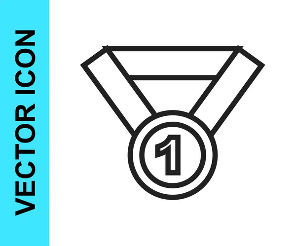 Schwarze Linie Medaillensymbol Isoliert Auf Weißem Hintergrund Siegersymbol Vektor — Stockvektor