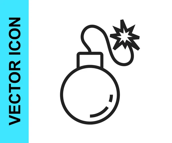 Black Line Bomb Ready Explode Icon Isolated White Background Vector — Stock Vector