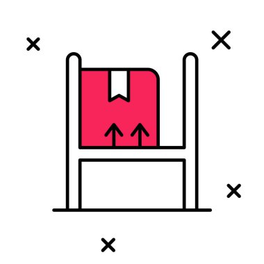 Deponun içini beyaz arkaplanda izole edilmiş raflardaki kutularla doldurdum. Lojistik, kargo, paket depolama posta servisi. Vektör