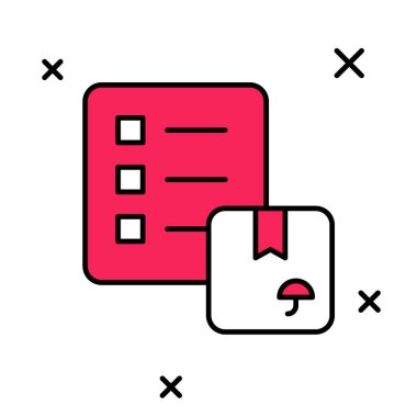 Dağıtım listesi pano simgesinin doldurulmuş taslağı beyaz arkaplanda izole edildi. Vektör