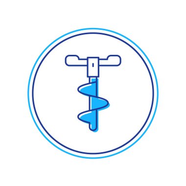 Beyaz arka planda izole edilmiş, kışın balık avlama ikonu olarak kullanılan El matkabı. Vektör