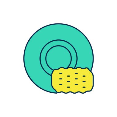 Beyaz arka planda izole edilmiş ana hatlı bulaşık ikonu. Bulaşık yıkama ikonu. Bulaşık makinesi tabelası. Masa takımı tabelası temiz. Vektör