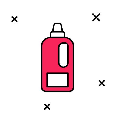 Çamaşır deterjanı, çamaşır suyu, bulaşık suyu ya da beyaz arka planda izole edilmiş başka bir temizlik malzemesi ikonu için plastik şişe doldurulmuş. Vektör