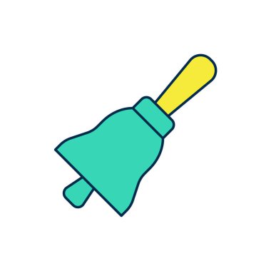 Doldurulmuş ana hat zil simgesi beyaz arkaplanda izole edildi. Alarm sembolü, servis zili, el zili işareti, uyarı sembolü. Vektör