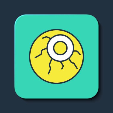 Doldurulmuş göz simgesi mavi arkaplanda izole edildi. Mutlu Cadılar Bayramı Partisi. Turkuaz kare düğme. Vektör