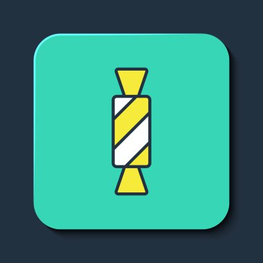 Şekerleme simgesi mavi arkaplanda izole edildi. Mutlu Cadılar Bayramı Partisi. Turkuaz kare düğme. Vektör