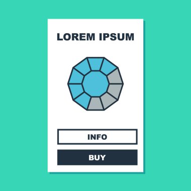 Doldurulmuş elmas simgesi turkuaz arka planda izole edildi. Mücevher sembolü. Mücevher taşı. Vektör