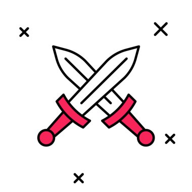 Doldurulmuş orta çağ kılıç simgesi beyaz arka planda izole edilmiş. Ortaçağ silahı. Vektör