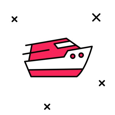 Beyaz arkaplanda izole edilmiş ana hatlı sürat teknesi simgesi. Vektör