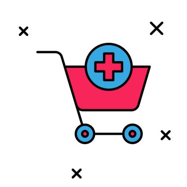 Doldurulmuş taslak Alışveriş Arabası simgesi beyaz arkaplanda izole edildi. İnternetten satın alma konsepti. Servis tabelası. Süpermarket sepeti sembolü. Vektör