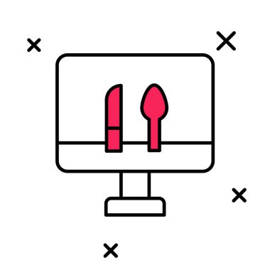 Çevrimiçi sipariş verme ve fast food dağıtım ikonu beyaz arka planda izole edildi. Vektör