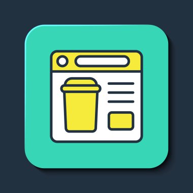 Çevrimiçi sipariş ve fast food dağıtım ikonu mavi arka planda izole edildi. Turkuaz kare düğme. Vektör