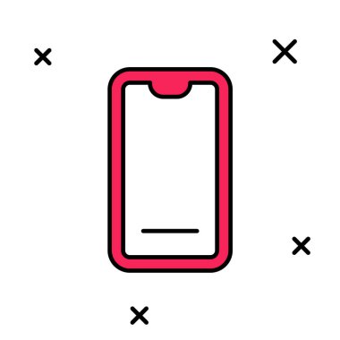 Mobil ikon üzerindeki yiyecek siparişi beyaz arka planda izole edildi. Cep telefonuyla sipariş verin. Restoran yemek teslimatı konsepti. Vektör