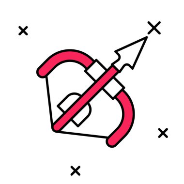 Beyaz arka planda izole edilmiş orta çağ yay ve ok simgesi. Ortaçağ silahı. Vektör