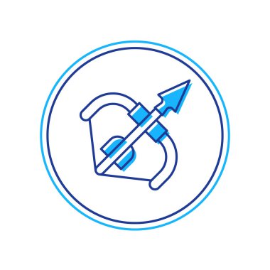 Beyaz arka planda izole edilmiş orta çağ yay ve ok simgesi. Ortaçağ silahı. Vektör