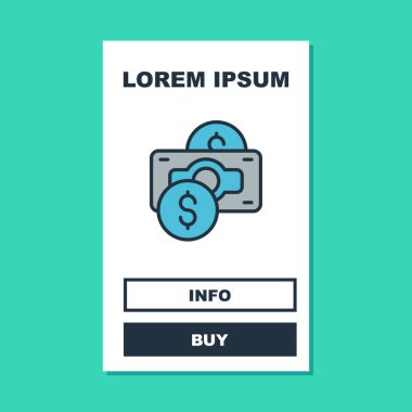 Doldurulmuş kağıt yığınları nakit para ikonu turkuaz arka planda izole. Para desteleri. Para birimi. Vektör