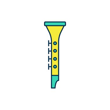 Beyaz arkaplanda izole edilmiş ana hatlı klarnet simgesi. Müzik aleti. Vektör