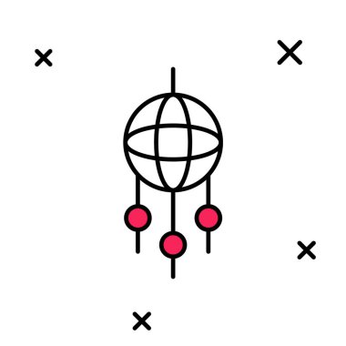 Beyaz arka planda izole edilmiş tüy ikonu ile ana hatları doldurulmuş Rüya Yakalayıcı. Vektör